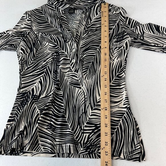 BCBGMAXAZRIA Black White Palm Leaf 3/4 Sleeve Wrap Blouse‎ M - Picture 10 of 12